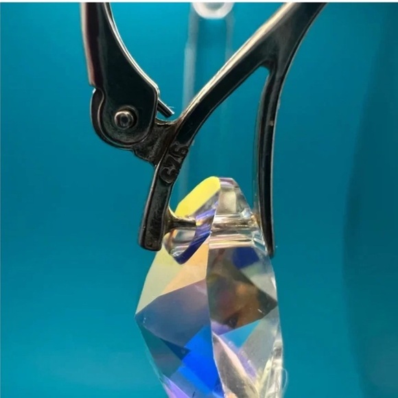 Sterling Silver Triangle Drop Earrings – Swarovski Elements, AB Finish - Picture 7 of 10